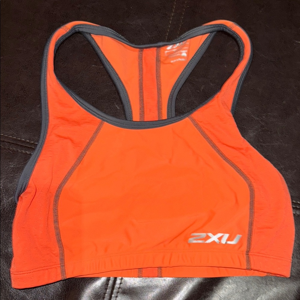 2XU Orange and Gray Sports Bra Moisture-Wicking Racerback